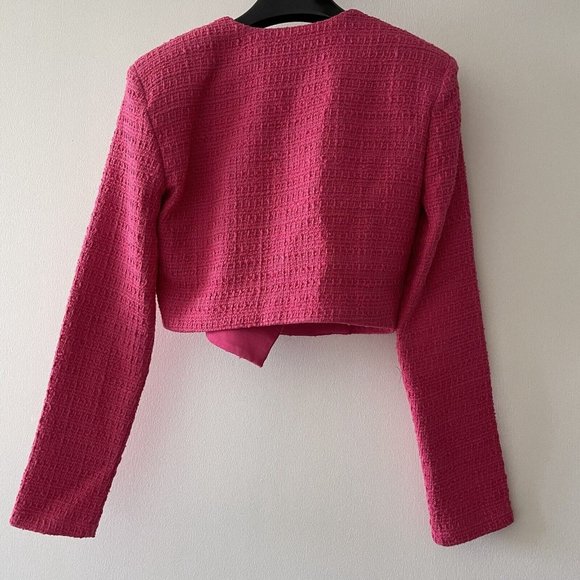 NWT ZARA NEW WOMAN SS22 FUCHSIA TEXTURED Weave CROP TOP 4661 Sz Small Tweed - Picture 5 of 8
